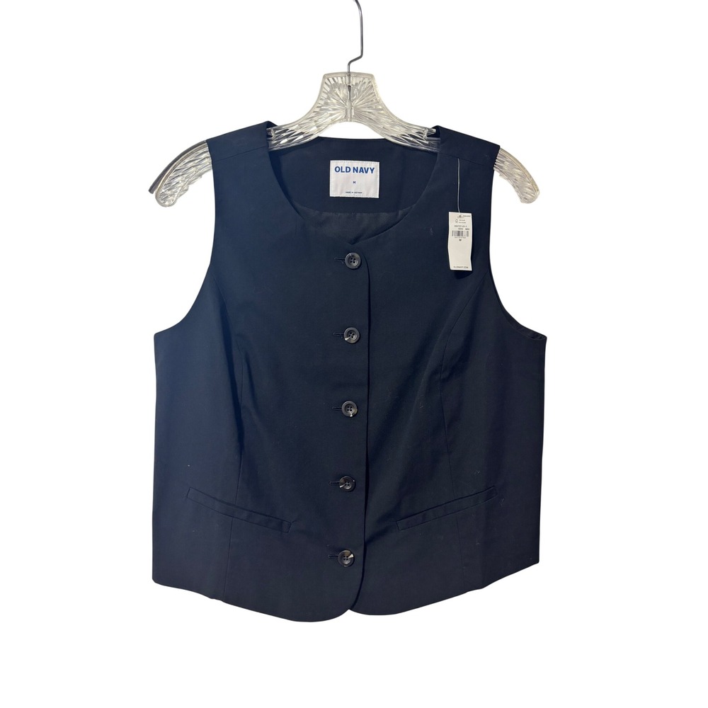 Old Navy Womens Black Tailored Button Front Vest Scoop Neck Sleeveless M